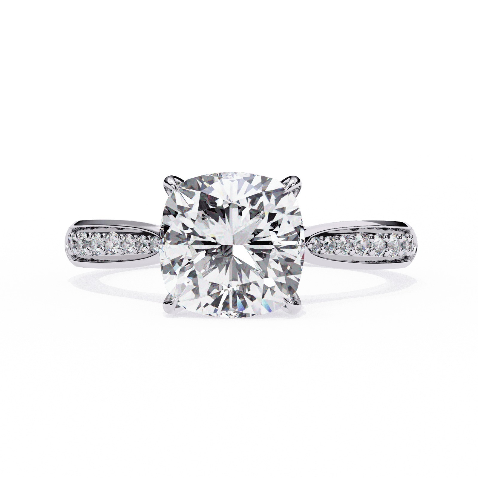 Cushion-Cut Diamond Engagement Ring with Pave Split Band